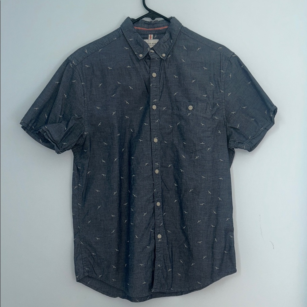 Cactus Man Men's Slim Fit Blue Button-Up Shirt with Seagull Pattern